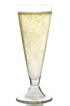 Champagne glass close up on the white