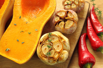 Roasted garlic and pumpkin.