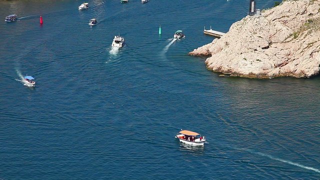 Boats floating on the sea coast