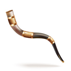 Traditional ram horn (shofar), isolated on white background