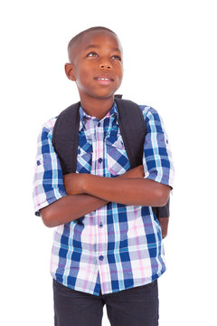 African American School Boy Looking Up - Black People