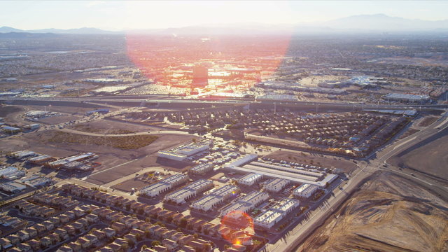 Aerial view desert development land and commercial property, USA