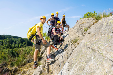 Group Of Climbers On Rock