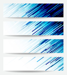 four headers with blue abstract lines