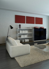 Modern loft interior with trendy living room furniture