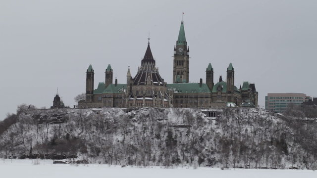 Ottawa winter skyline across Ottawa River.
