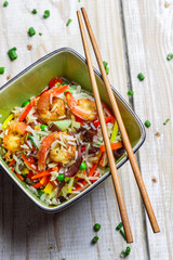 Chinese mix vegetables with rice and shrimp
