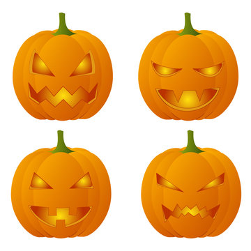 Set of four creepy Halloween pumpkins
