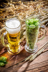 Golden beer with a large foam