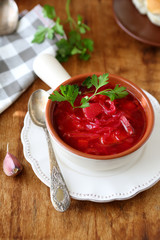 traditional Russian borsch with garlic
