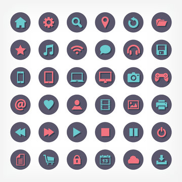 Set of icons with shadow, flat design