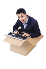 Funny computer geek sitting in the box