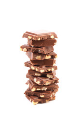 Stack of milk chocolate bar with nuts