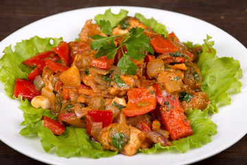 Vegetables with chicken in a curry sauce