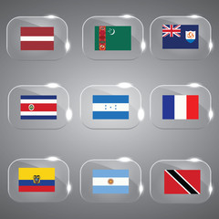 Flags Glass Flags Set Flags of the world Vector illustration