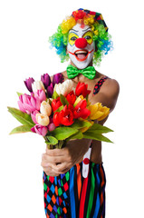 Clown with flowers on white