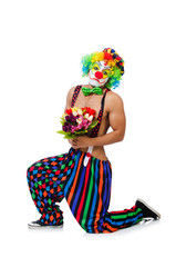 Clown with flowers on white