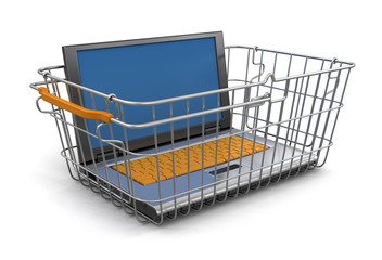 Shopping Basket and Laptop (clipping path included)