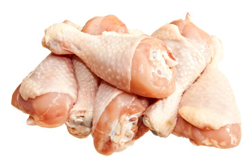 Raw chicken legs, isolated on white background