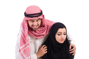 Arab man with his wife on white