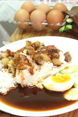 Rice with roasted pork