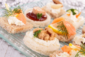 assortment of canape,toast