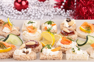 assortment of canape,toast
