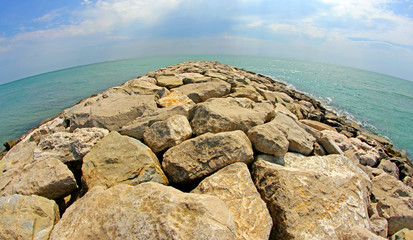 seaside rocks and breakwaters