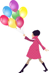 Pregnant woman walking with balloons