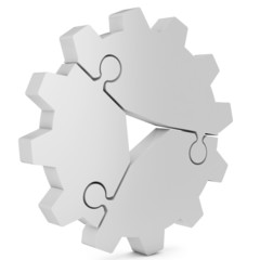 3d  teamwork and success concept , gear from puzzle pieces