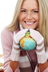 woman take globe in hands