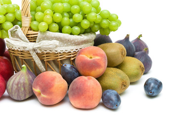 ripe fruits close-up on white background