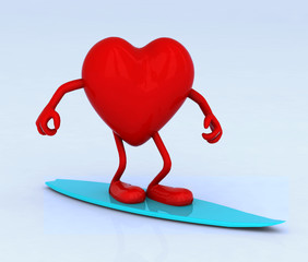 heart with arms and legs on surf board