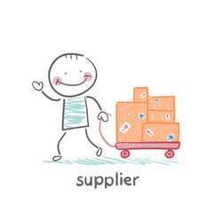 supplier walks with a cart of goods