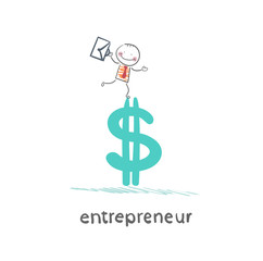 entrepreneur standing on dollar