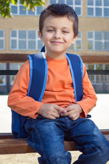Little boy on his first day at school