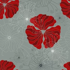 Foto op Plexiglas Abstracte bloemen Naadloos patroon met handgetekende papaver