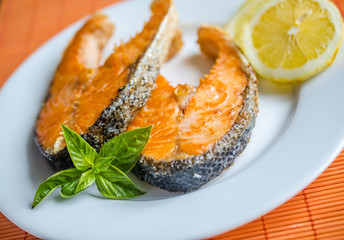 Grilled salmon steaks
