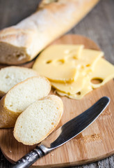 Sliced french baguette and cheese