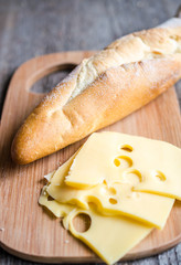 Sliced french baguette and cheese