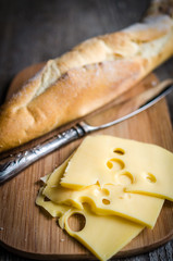 Sliced french baguette and cheese