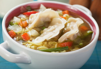 Chinese dumpling and noodle soup