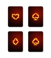 Vector illustration of playing card suits on fire