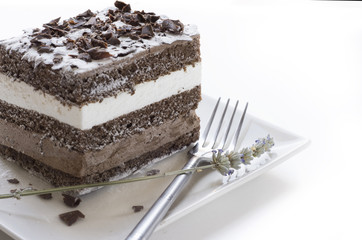 chocolate cake. musse and chantilly cream