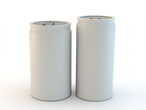 2 blank white cans side view on a white background