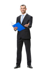 Full-length portrait of businessman with folder