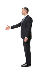 Profile of handshaking businessman