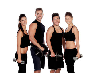 Group of friends with dumbbells