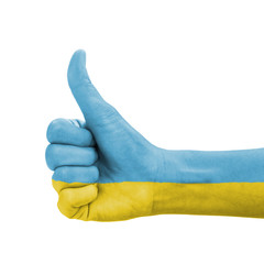 Hand with thumb up, Ukraine flag painted