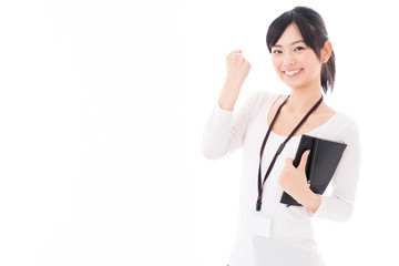 young asian businesswoman cheering